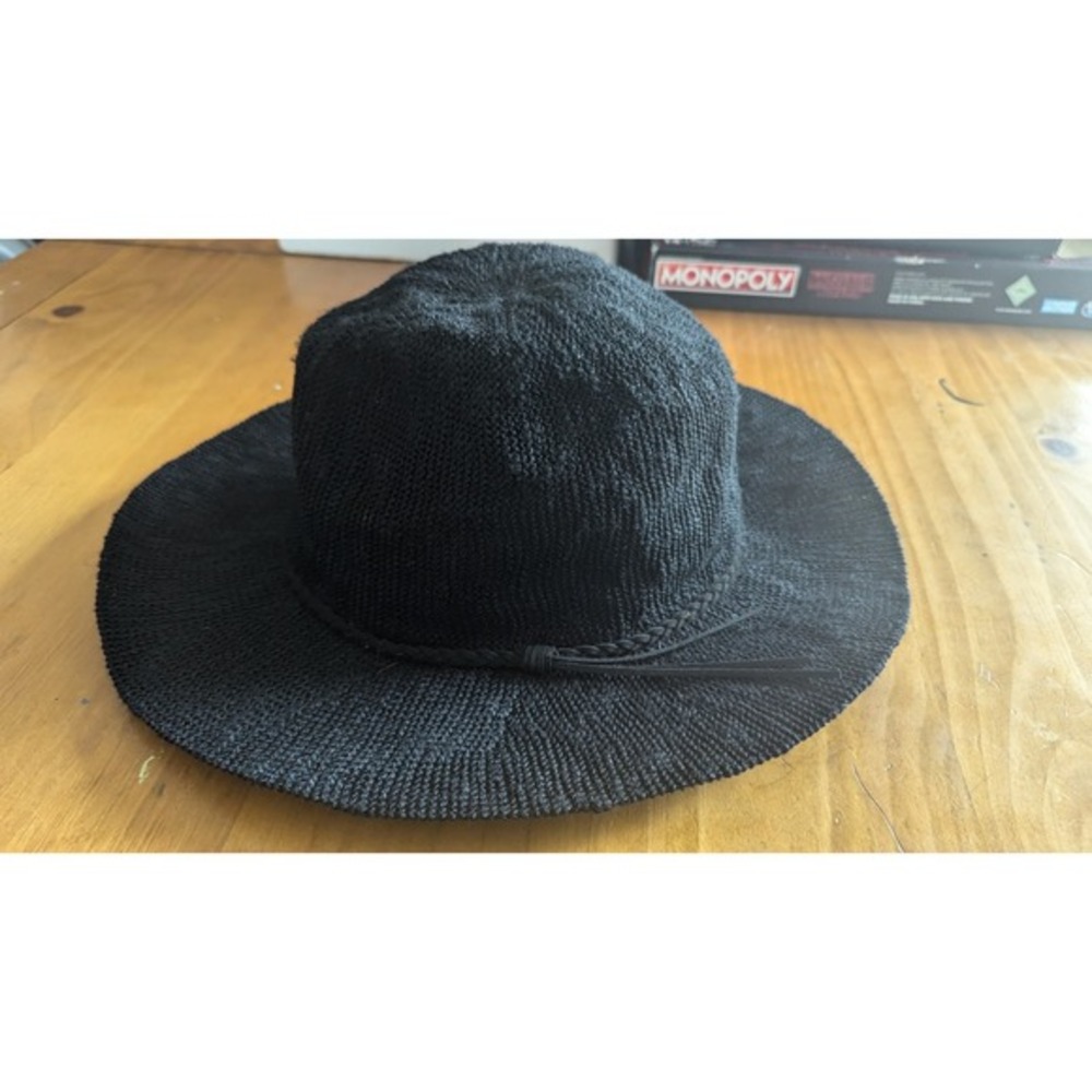 Torrid‎ Black Woven Wide Brim Sun Hat Womens S/M Braided Trim Boho Chic